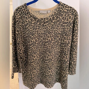 Croft & Barrow XL animal print light sweater 3/4 sleeve 100% acrylic tan,black.